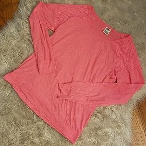VICTORIA'S SECRET LACE SHOULDER PINK LONG SLEEVE
